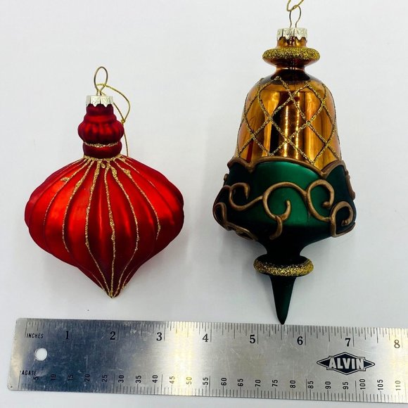 Handblown Christmas Hanging Ornaments Set of 2 Green/Gold and Red/Gold - Picture 8 of 8